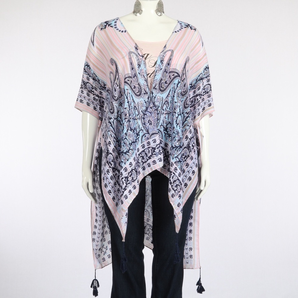 JC Sunny Boho Paisley Multi Stripe Kimono Shawl OS